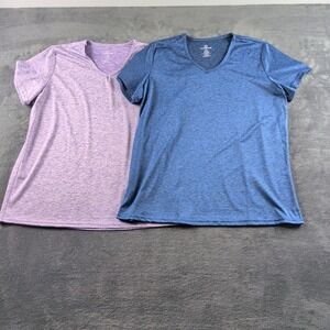 real essentials Lot Of 2  v neck Woman's Shirts Purple/Blue